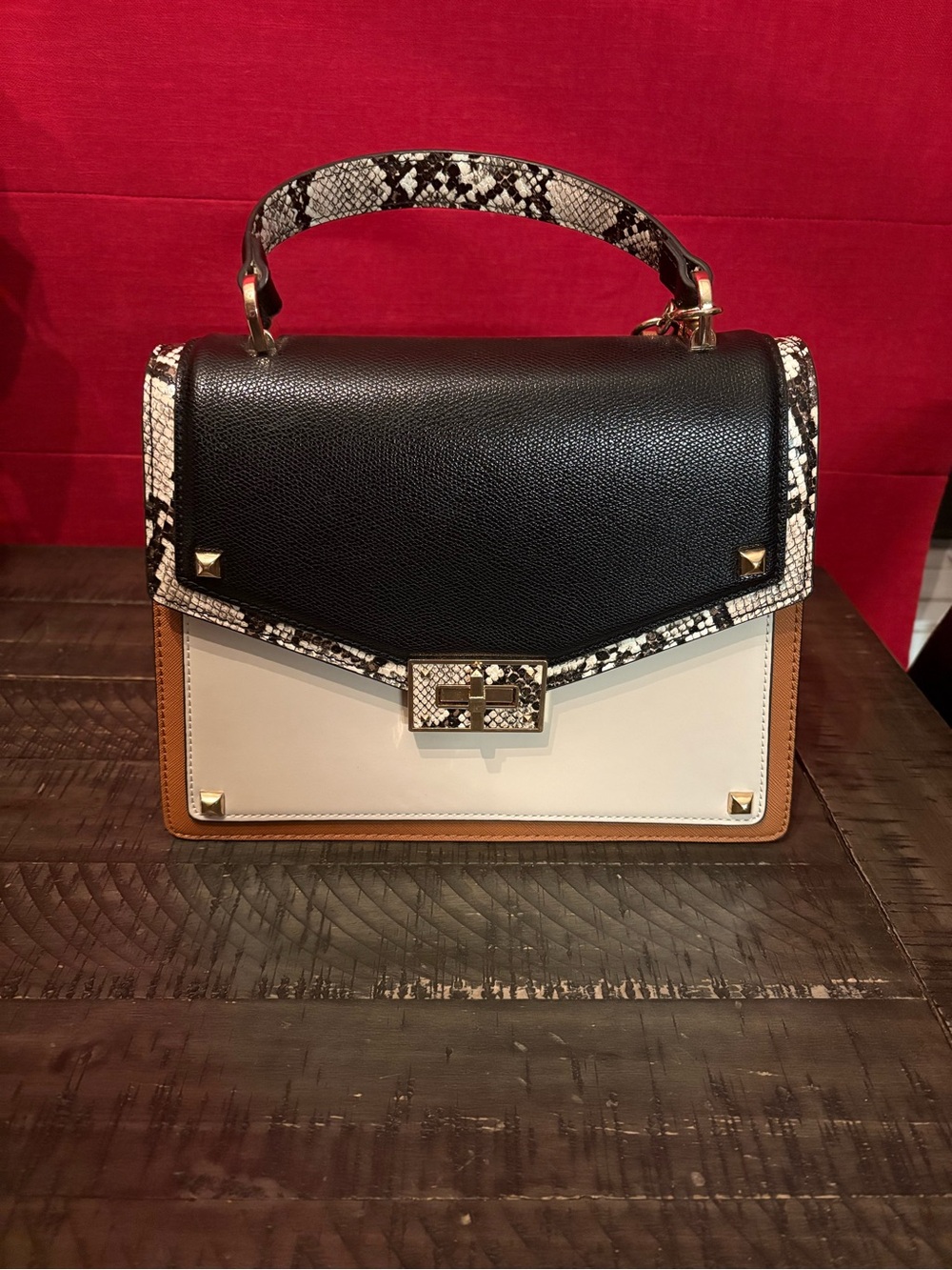 Aldo Snake Skin and Colorblock Design Top-Handle Bag 8x10”